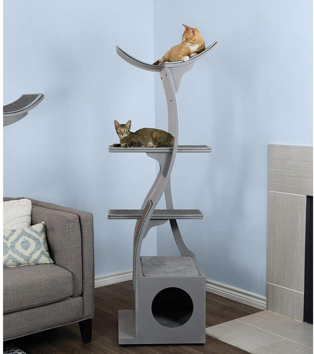 THE REFINED FELINE Lotus Cat Tower Furniture, Multi-Level Cat Tree with Scratching Pad, Perches, House to Climb, Play, Relax for Kitty Animals & Pet Supplies > Pet Supplies > Cat Supplies > Cat Furniture THE REFINED FELINE Smoke  