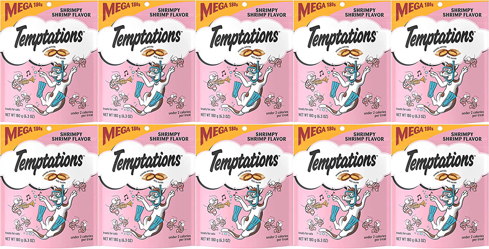 Temptation 10 Pack of Shrimpy Shrimp Classic Crunchy and Soft Cat Treats, 6.3 Ounces Each, under 2 Calories per Treat Animals & Pet Supplies > Pet Supplies > Cat Supplies > Cat Treats Temptation   