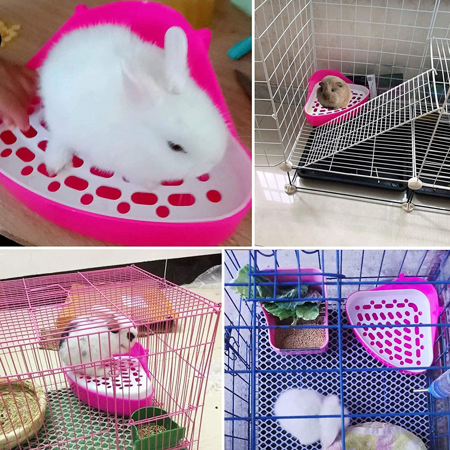 Kathson Triangle Potty Trainer Corner Bunny Toilet Guinea Pig Litter Bedding Plastic Box Pet Pan for Rabbit Chinchilla Hamster Ferret Small Animal(Pink)