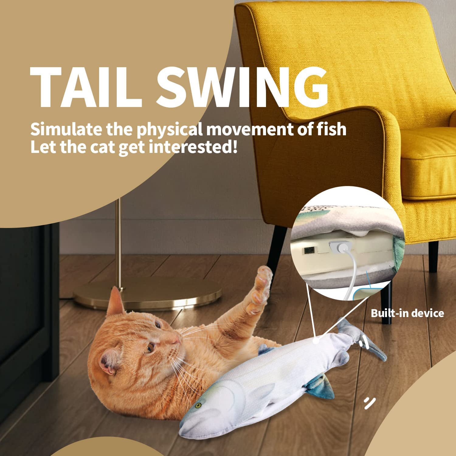 All for Paws Cat Interactive Electric Flopping Fish Motion Activate Wiggle Fish Catnip Toys Moving Fish, Two Pack Catnip Included, USB Charge
