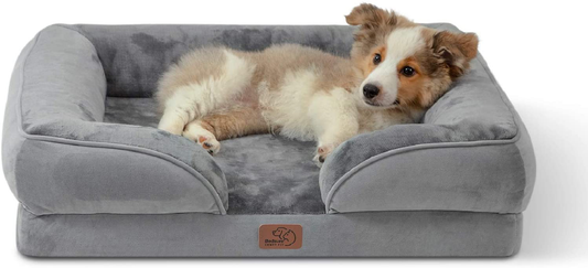 Bedsure Orthopedic Dog Bed, Bolster Dog Beds for Medium/Large/Extra Large Dogs - Foam Sofa with Removable Washable Cover, Waterproof Lining and Nonskid Bottom Couch Animals & Pet Supplies > Pet Supplies > Dog Supplies > Dog Beds Bedsure Comfy Pet Grey M（28x23x7"） 