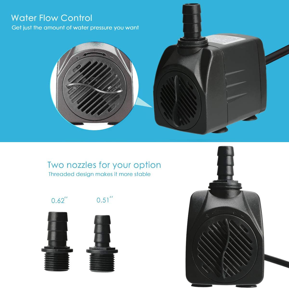 Easily Life Submersible Aquarium Water Pump, Durable Outdoor Fountain Water Pump for Pond, Pools, Fish Tank, Hydroponics, Backyard Waterfall Animals & Pet Supplies > Pet Supplies > Fish Supplies > Aquarium & Pond Tubing Easily Life   