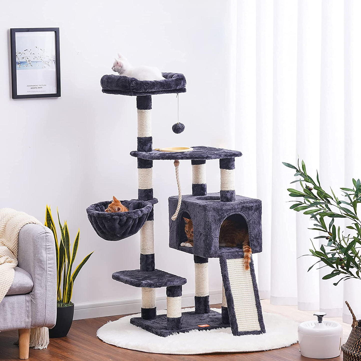 Heybly Cat Tree Cat Tower for Indoor Cats Multi-Level Cat Furniture Condo with Feeding Bowl and Scratching Board Animals & Pet Supplies > Pet Supplies > Cat Supplies > Cat Furniture Heybly   