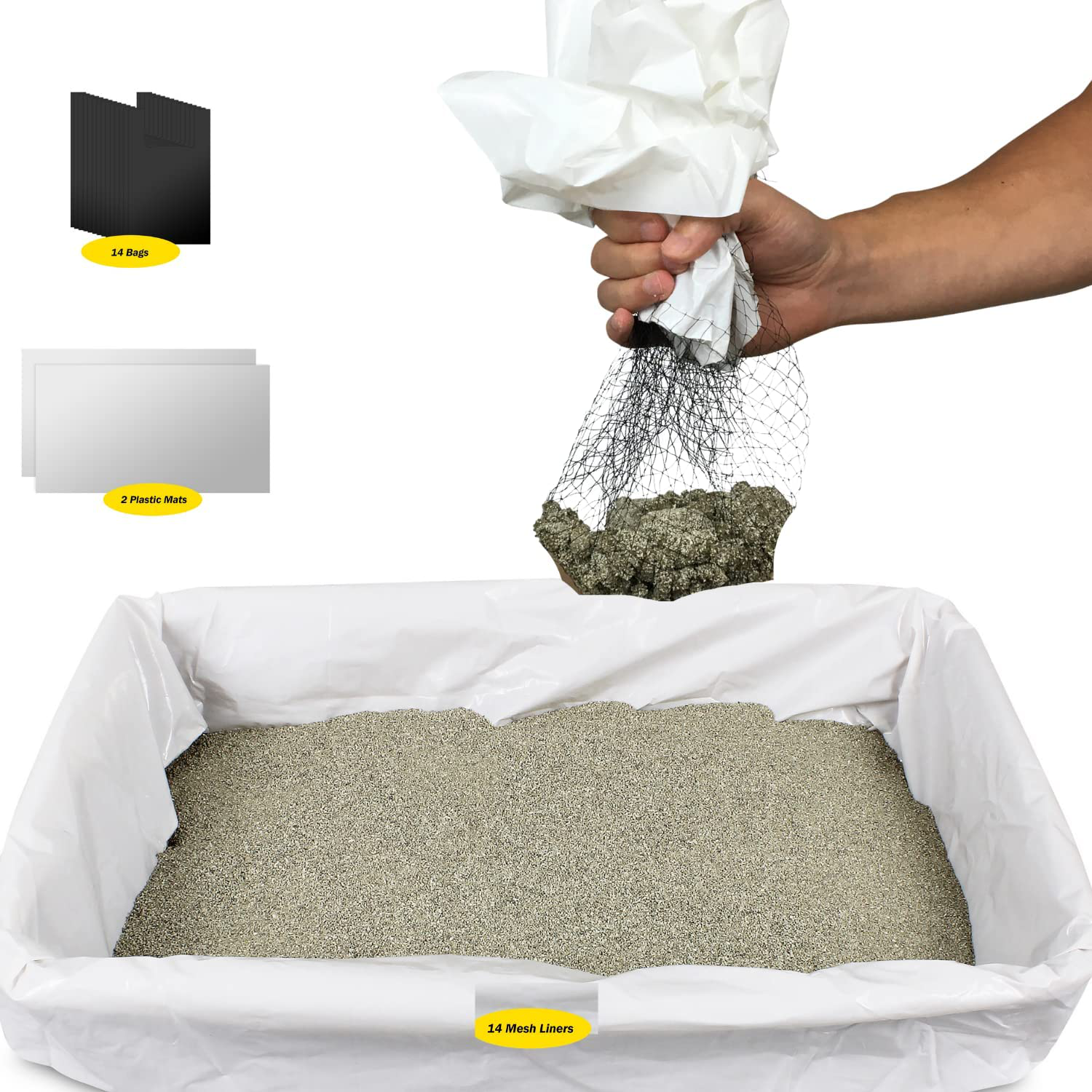 Sift N Toss, Sifting Litter Box Liners, Cat Litter Liners That Do Not Require Scooping! Just Lift, Sift, & Toss! (14 Mesh Liners, 14 Bags, 2 Base Mats) Animals & Pet Supplies > Pet Supplies > Cat Supplies > Cat Litter Box Mats PURRFECT POUCH   