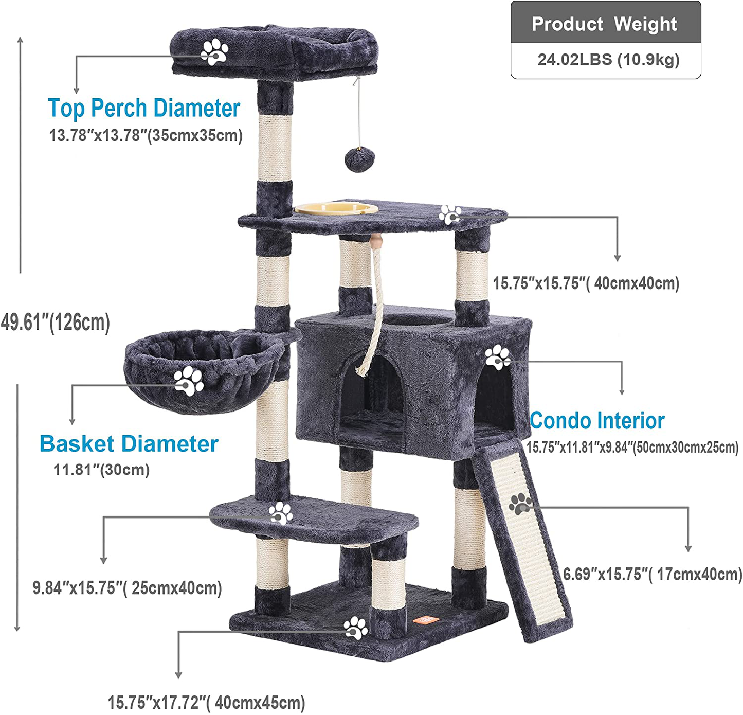 Heybly Cat Tree Cat Tower for Indoor Cats Multi-Level Cat Furniture Condo with Feeding Bowl and Scratching Board Animals & Pet Supplies > Pet Supplies > Cat Supplies > Cat Furniture Heybly   