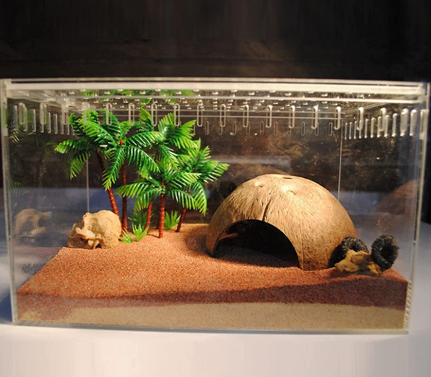 HERCOCCI Leopard Gecko Tank Accessories, Coconut Shell Hideout Cave Reptile Climbing Vine Habitat Decor with Hanging Reptile Plants for Chameleon Lizard Snake Hermit Crab Animals & Pet Supplies > Pet Supplies > Small Animal Supplies > Small Animal Habitat Accessories HERCOCCI   