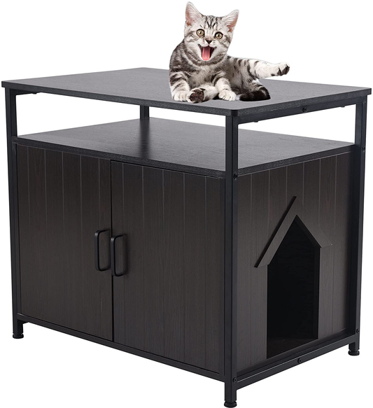 SUNGIFT Litter Box Enclosure, Cat Litter Box Furniture Hidden, Wooden Pet Crate Indoor Cat House, Side Table Hidden Cat Washroom Litter Tray with Door, Hideaway Storage Cabinet Animals & Pet Supplies > Pet Supplies > Cat Supplies > Cat Furniture SUNGIFT Black Walnut  