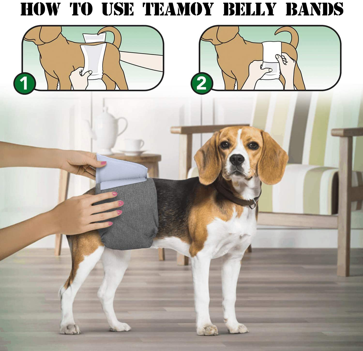 Teamoy 3Pcs Reusable Wrap Diapers for Male Dogs, Washable Puppy Belly Band