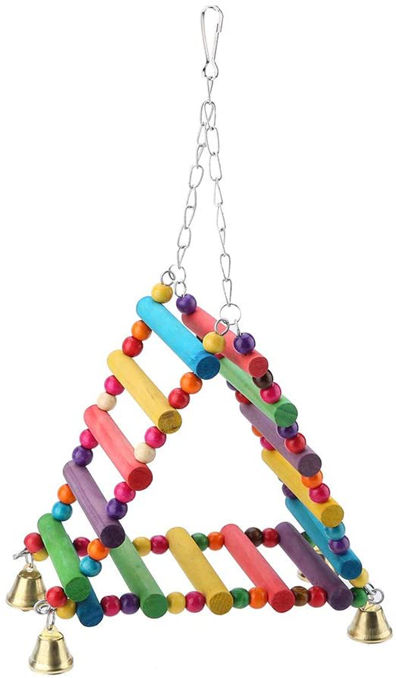 Sheens Parrot Swing Toys, Triangle Climbing Ladders Hanging Bell Toy Colorful Wood Beads Bird Perch for Parakeet Cockatiel Macaw African Grey Cockatoo Lovebird Finch Animals & Pet Supplies > Pet Supplies > Bird Supplies > Bird Ladders & Perches Sheens   