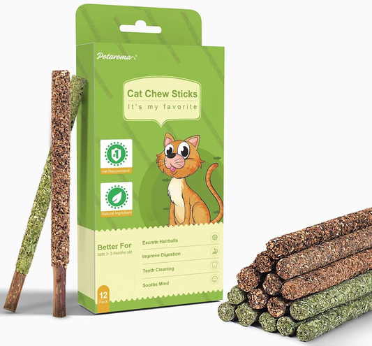Potaroma 12Pcs Natural Silvervine Sticks Catnip Sticks, Catmint Silvervine Blend, Cat Chew Toys for Kittens Teeth Cleaning, Matatabi Dental Care Cat Treat Toys, Edible Kitty Toys for Cats Lick