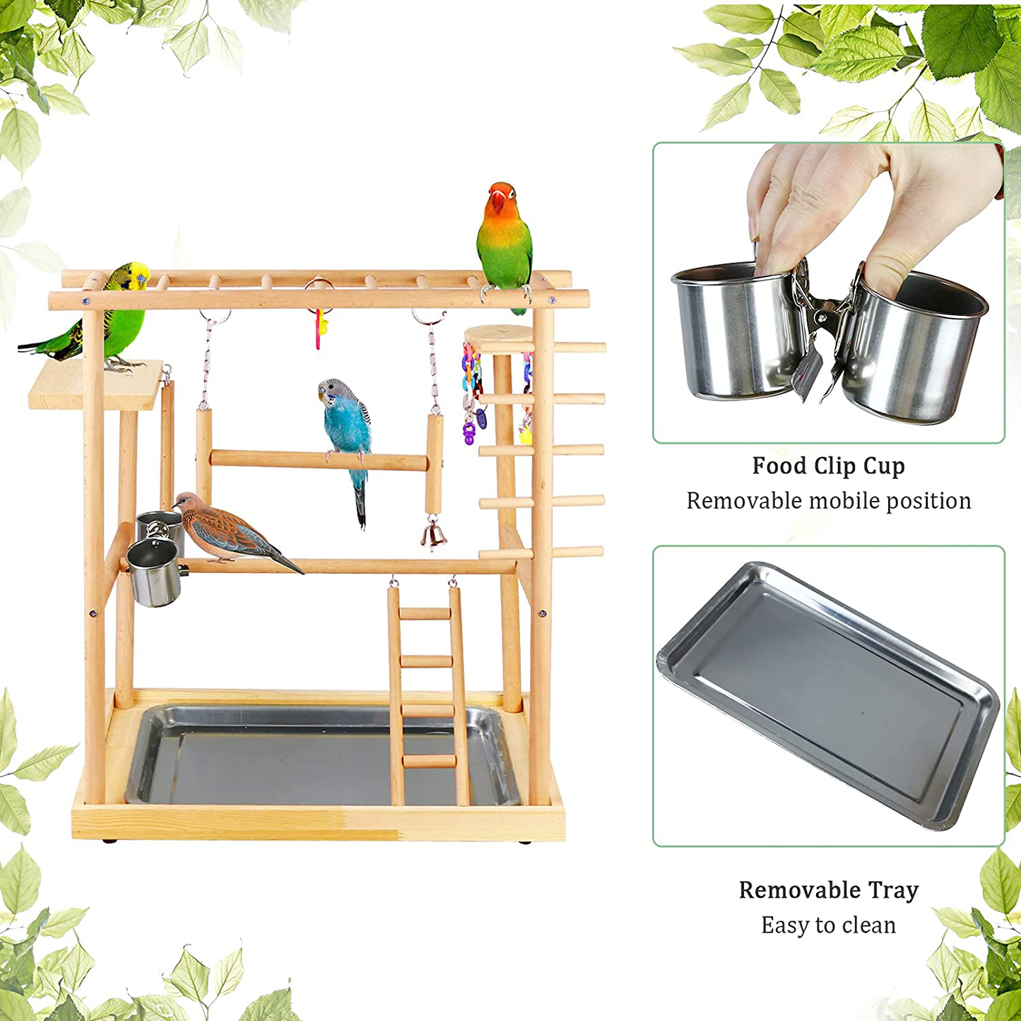 Echaprey Bird Playground Parakeet Cockatiel Playstand Parrot Gym Playground Natural Wood Double Layer Pet Bird Perch Stand with Feeder Bowl Ladder Animals & Pet Supplies > Pet Supplies > Bird Supplies > Bird Gyms & Playstands Echaprey   