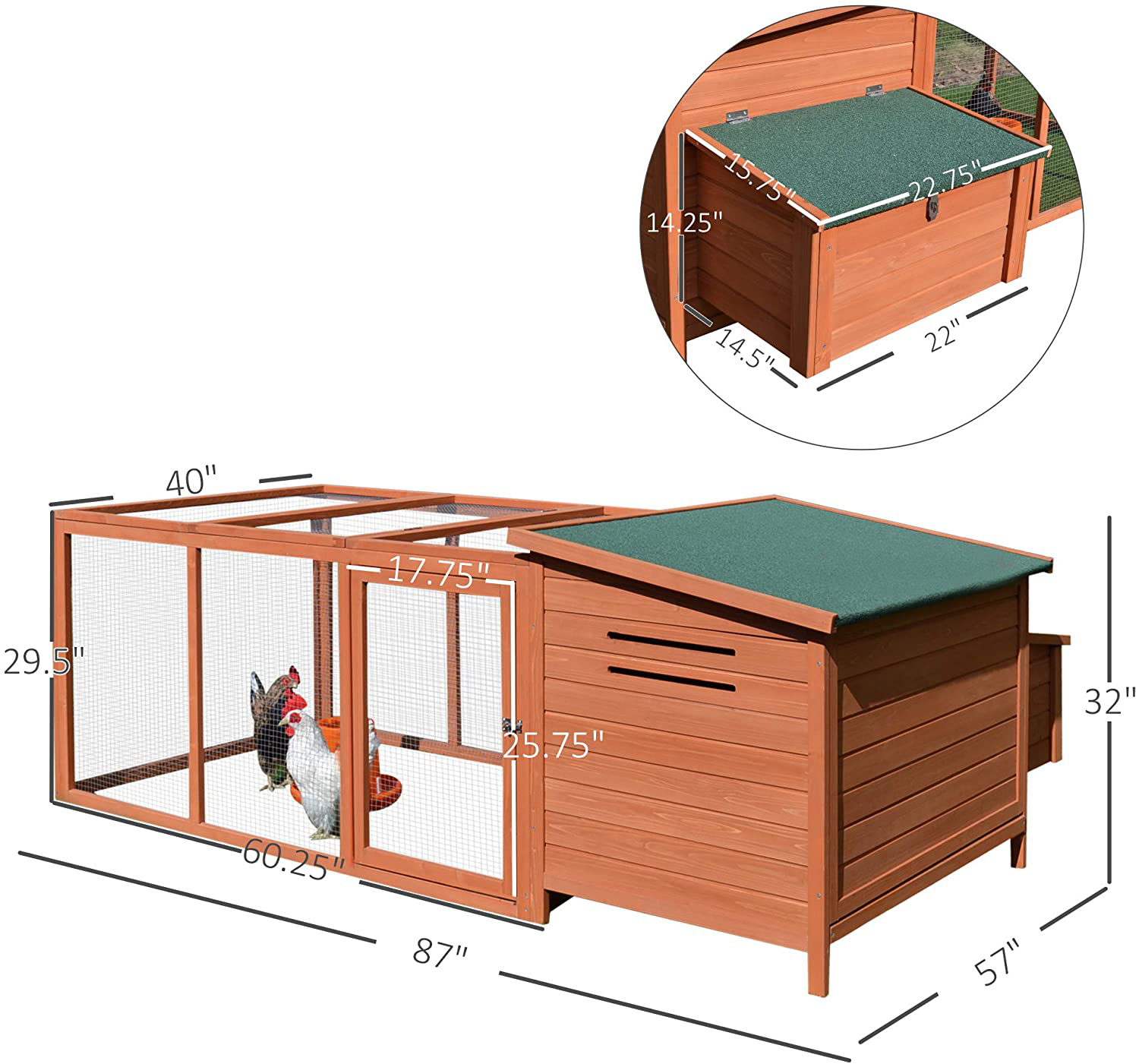 Pawhut 87" Deluxe Chicken Coop Wooden Hen House Rabbit Hutch Poultry Cage Pen Backyard with Large Outdoor Run, Indoor Nesting Box, & Fir Wood Build