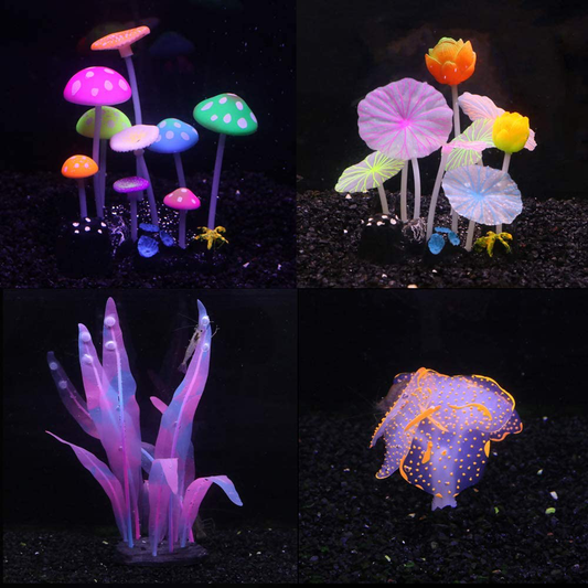 Karhood Glow Aquarium Fish Tank Decorations, Glowing Coral Mushroom Plant Ornaments, 4 Pack Animals & Pet Supplies > Pet Supplies > Fish Supplies > Aquarium Decor CunMei   