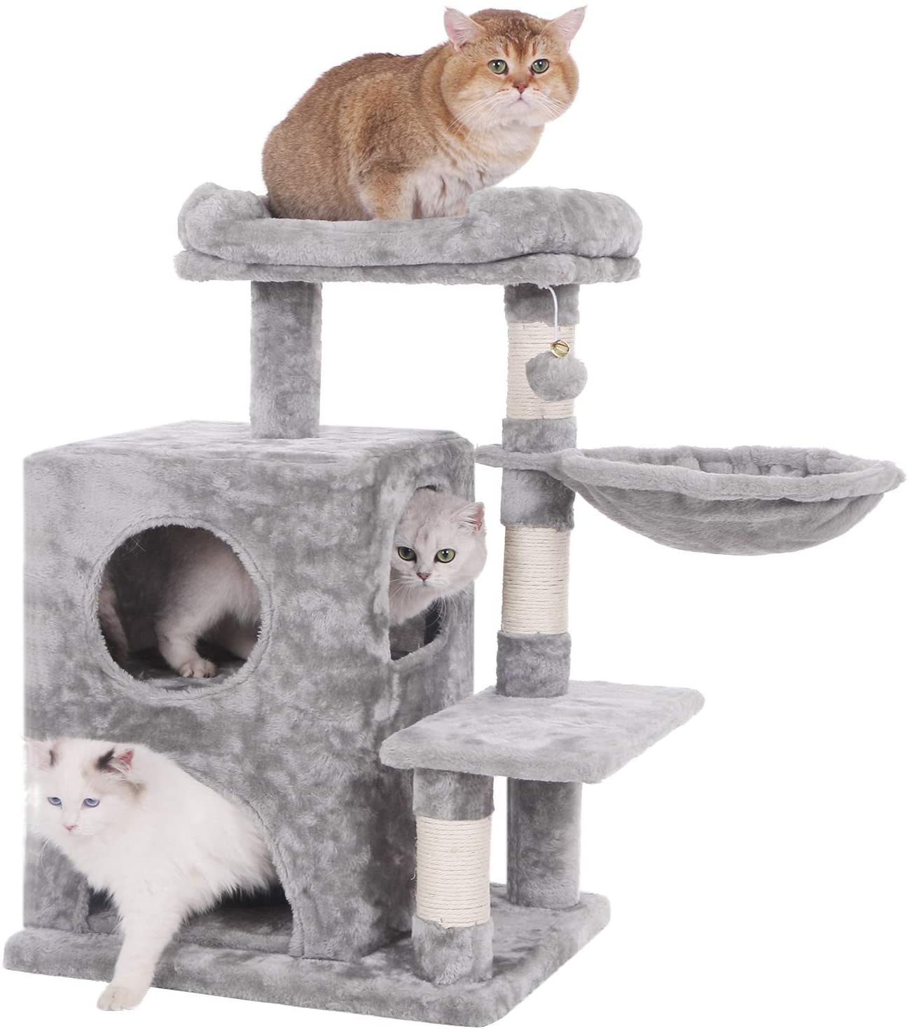 BEWISHOME Cat Tree Condo with Sisal Scratching Posts, Plush Perch, Dual Houses and Basket, Cat Tower Furniture Kitty Activity Center Kitten Play House MMJ06 Animals & Pet Supplies > Pet Supplies > Cat Supplies > Cat Furniture BEWISHOME   