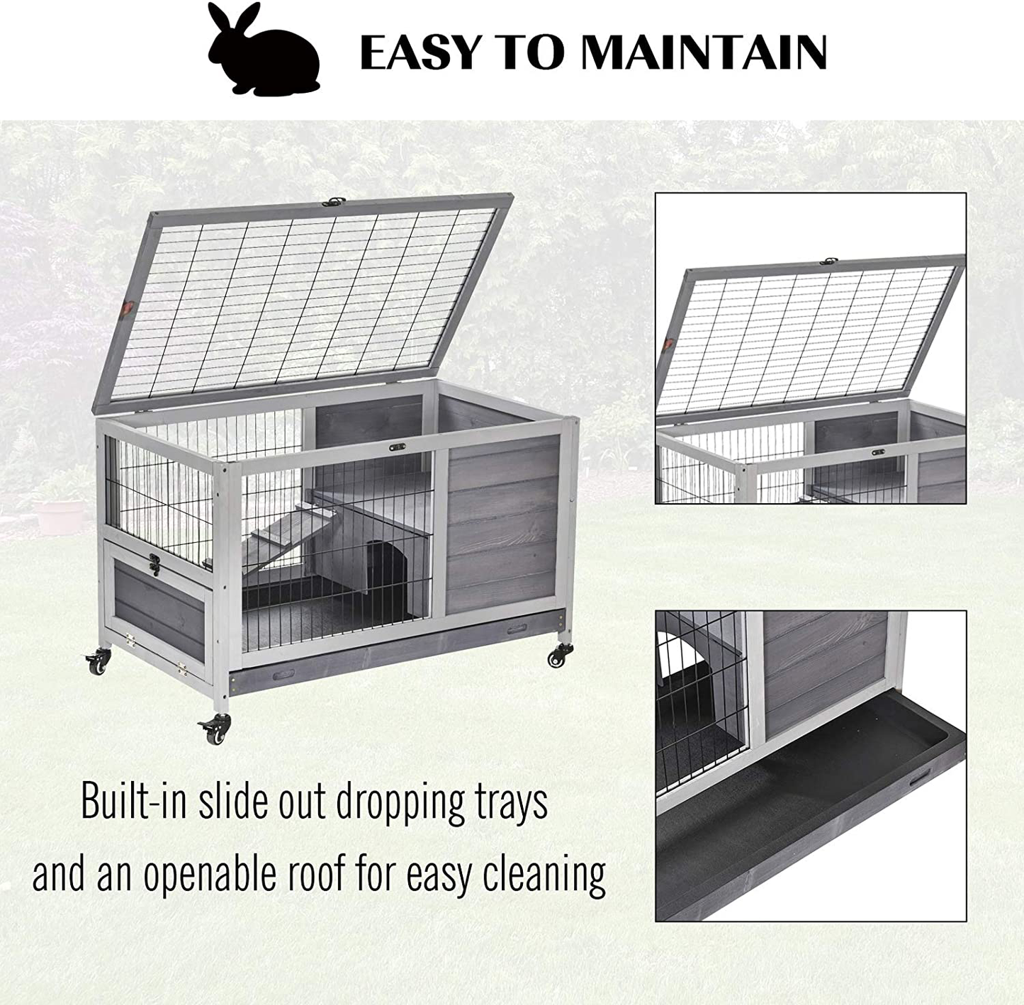 Pawhut Wooden Indoor Rabbit Hutch Elevated Cage Habitat with Enclosed Run with Wheels, Ideal for Rabbits and Guinea Pigs Animals & Pet Supplies > Pet Supplies > Small Animal Supplies > Small Animal Habitats & Cages PawHut   
