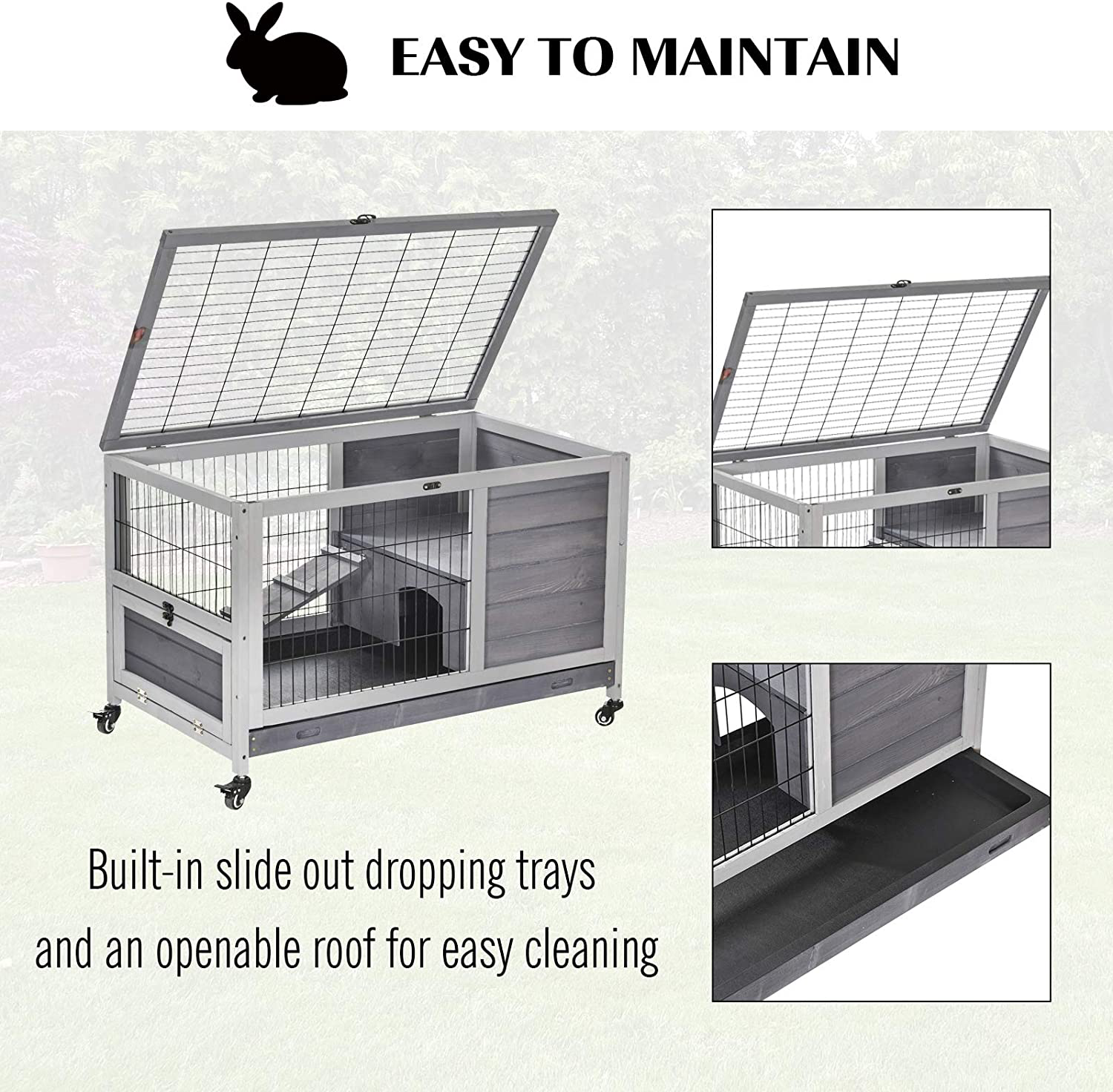 Pawhut Wooden Indoor Rabbit Hutch Elevated Cage Habitat with Enclosed Run with Wheels, Ideal for Rabbits and Guinea Pigs Animals & Pet Supplies > Pet Supplies > Small Animal Supplies > Small Animal Habitats & Cages PawHut   