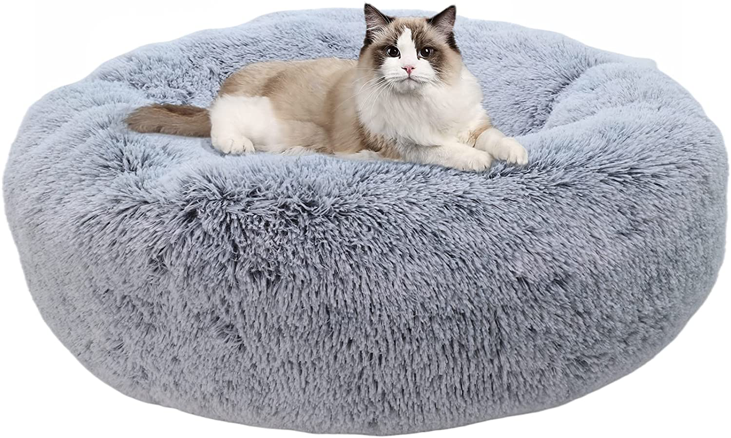 WAYIMPRESS Calming Dog Bed for Small Dog&Cat ,Comfy Self Warming round Dog Bed with Fluffy Faux Fur for anti Anxiety and Cozy Animals & Pet Supplies > Pet Supplies > Cat Supplies > Cat Beds WAYIMPRESS Light Grey small 20 x 20 Inch 