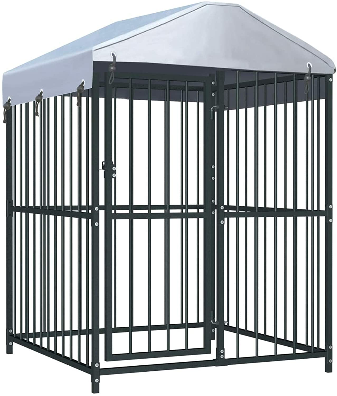 Festnight Outdoor Dog Kennel Cage Heavy Duty Galvanized Steel Pet Run House with Shelter Cover Bar Sidewalls Fence Playpen for Backyard Garden 47.2" X 47.2" X 59 Inches (L X W X H) Animals & Pet Supplies > Pet Supplies > Dog Supplies > Dog Kennels & Runs Festnight   
