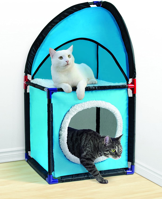 Pet Parade Two Tier, Durable, and Easy to Assemble Cat Corner Condo Tower, Blue, One Size Fits All (JB7886) Animals & Pet Supplies > Pet Supplies > Cat Supplies > Cat Furniture Pet Parade   