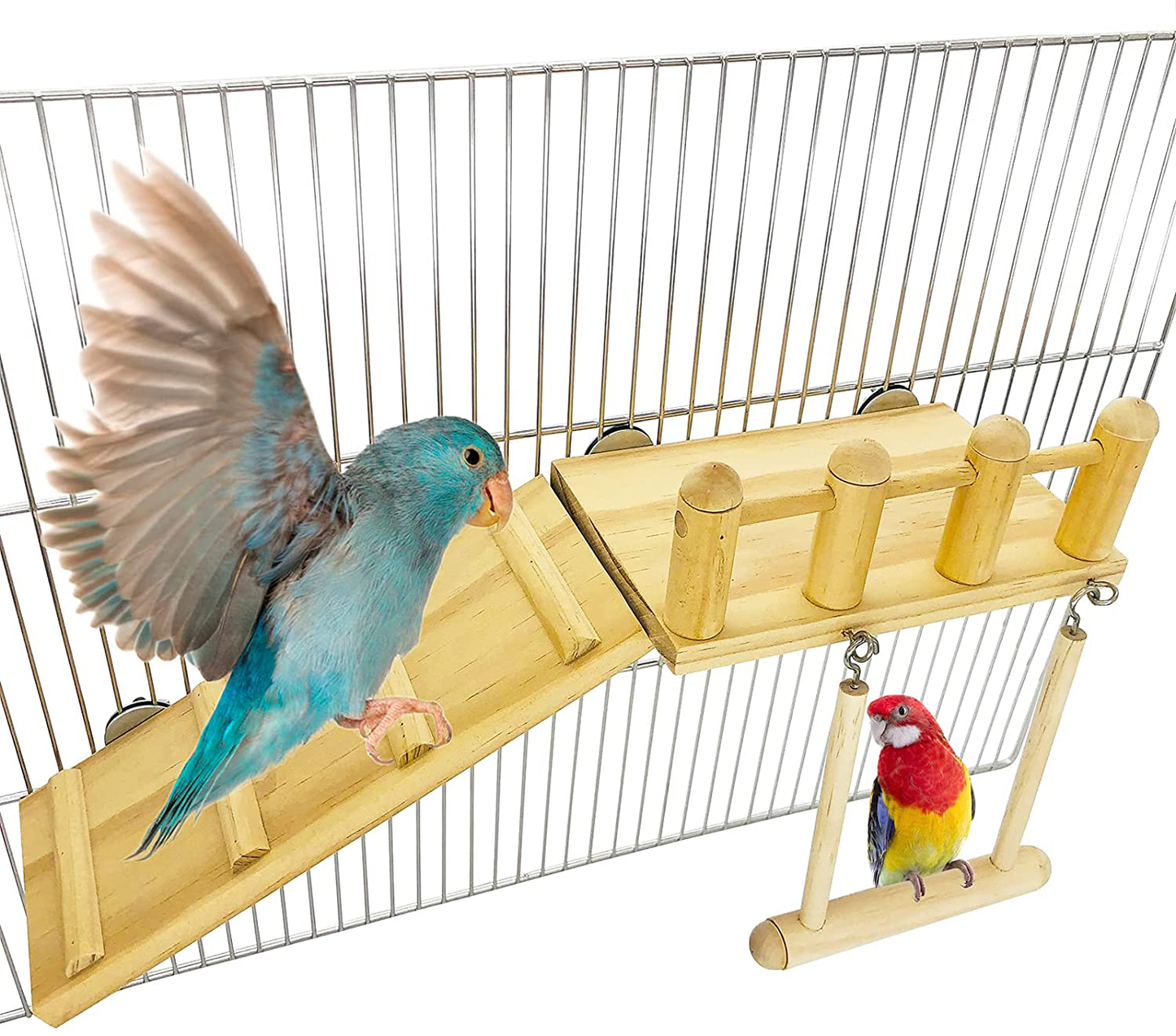 Parrot Climbing Ladder, Bird Wooden Playground with Climbing Ladder Stand, Parrot Play Stand, Bird Swing for Green Cheeks, Small Lovebirds, Goldens, Hamsters, Bird Cage Chew Toy Set Animals & Pet Supplies > Pet Supplies > Bird Supplies > Bird Gyms & Playstands CAREUPET   