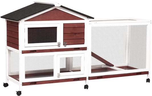 Rabbit Hutch Outdoor Bunny Cage - Large Bunny Hutch with Runs House Small Animal Habitats for Guinea Pigs Hamster Removable Tray Two Tier Waterproof Roof Pet Supplies Cottage Poultry Pen Enclosure