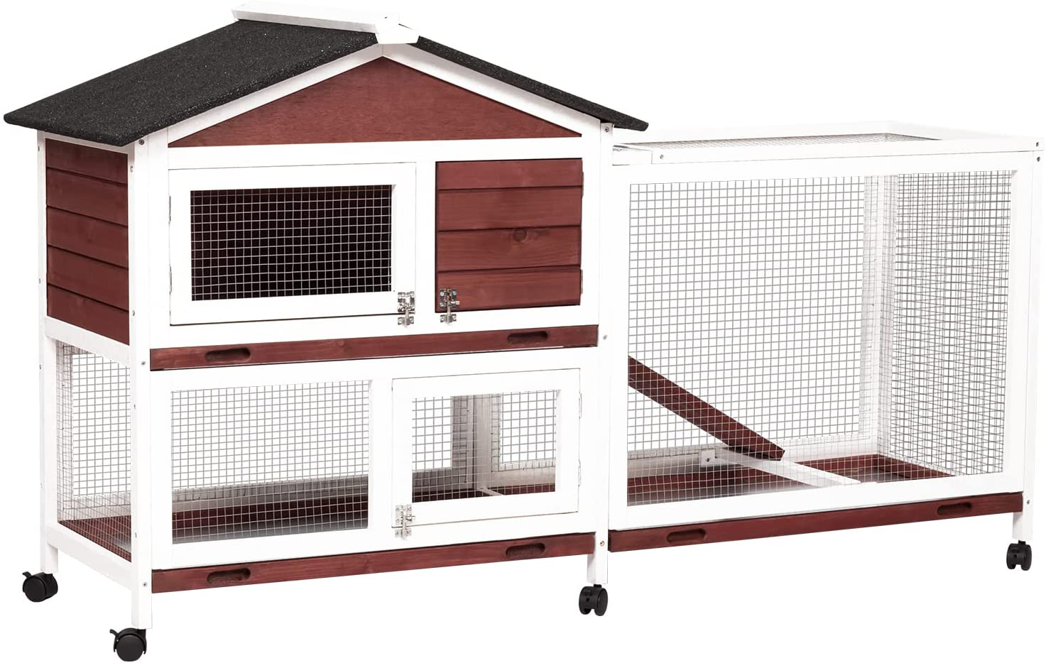 Rabbit Hutch Outdoor Bunny Cage - Large Bunny Hutch with Runs House Small Animal Habitats for Guinea Pigs Hamster Removable Tray Two Tier Waterproof Roof Pet Supplies Cottage Poultry Pen Enclosure Animals & Pet Supplies > Pet Supplies > Small Animal Supplies > Small Animal Habitats & Cages Kinpaw Style 3  