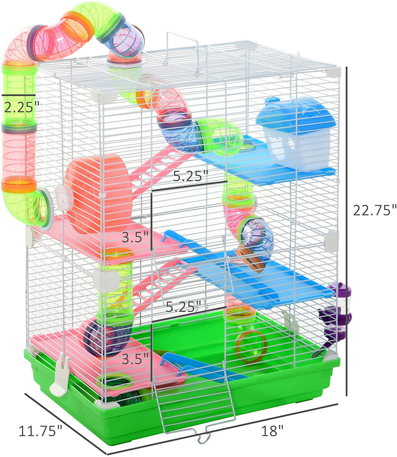 Pawhut 5-Tier Hamster Cage Gerbil Habitat Home Small Pet Animals House with Water Bottle, Food Dishes & Interior Ladder Animals & Pet Supplies > Pet Supplies > Small Animal Supplies > Small Animal Habitats & Cages PawHut   