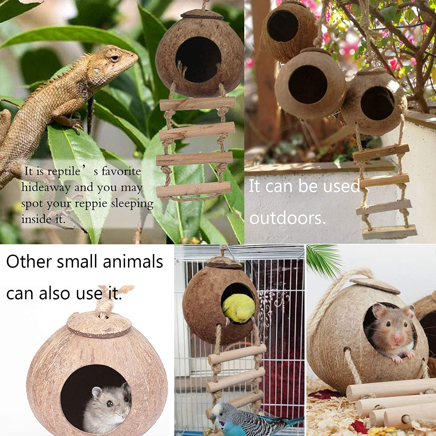 Gecko Coco Den Reptile Hideouts, Raw Coconut Husk Hut for Leopard Gecko, Sturdy Hanging Home, Climbing Porch, Hiding, Sleeping & Breeding Pad Animals & Pet Supplies > Pet Supplies > Reptile & Amphibian Supplies > Reptile & Amphibian Habitat Heating & Lighting Hamiledyi   