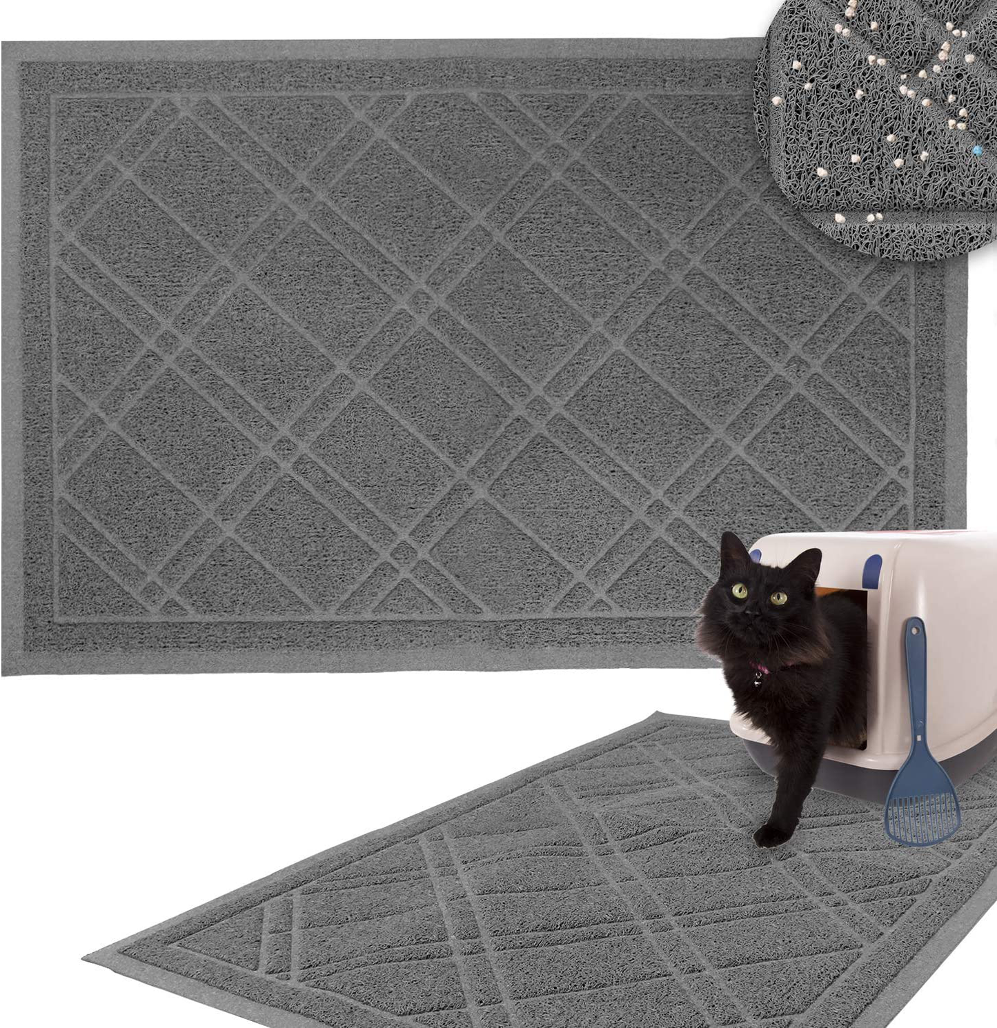 Downtown Pet Supply Non-Slip Padded Mesh Kitty Litter Mat Trapping Tray for Cats and Kittens in Grey with Small, Medium, Large Sizes Animals & Pet Supplies > Pet Supplies > Cat Supplies > Cat Litter Box Mats Downtown Pet Supply Grey Large (35" x 42") 