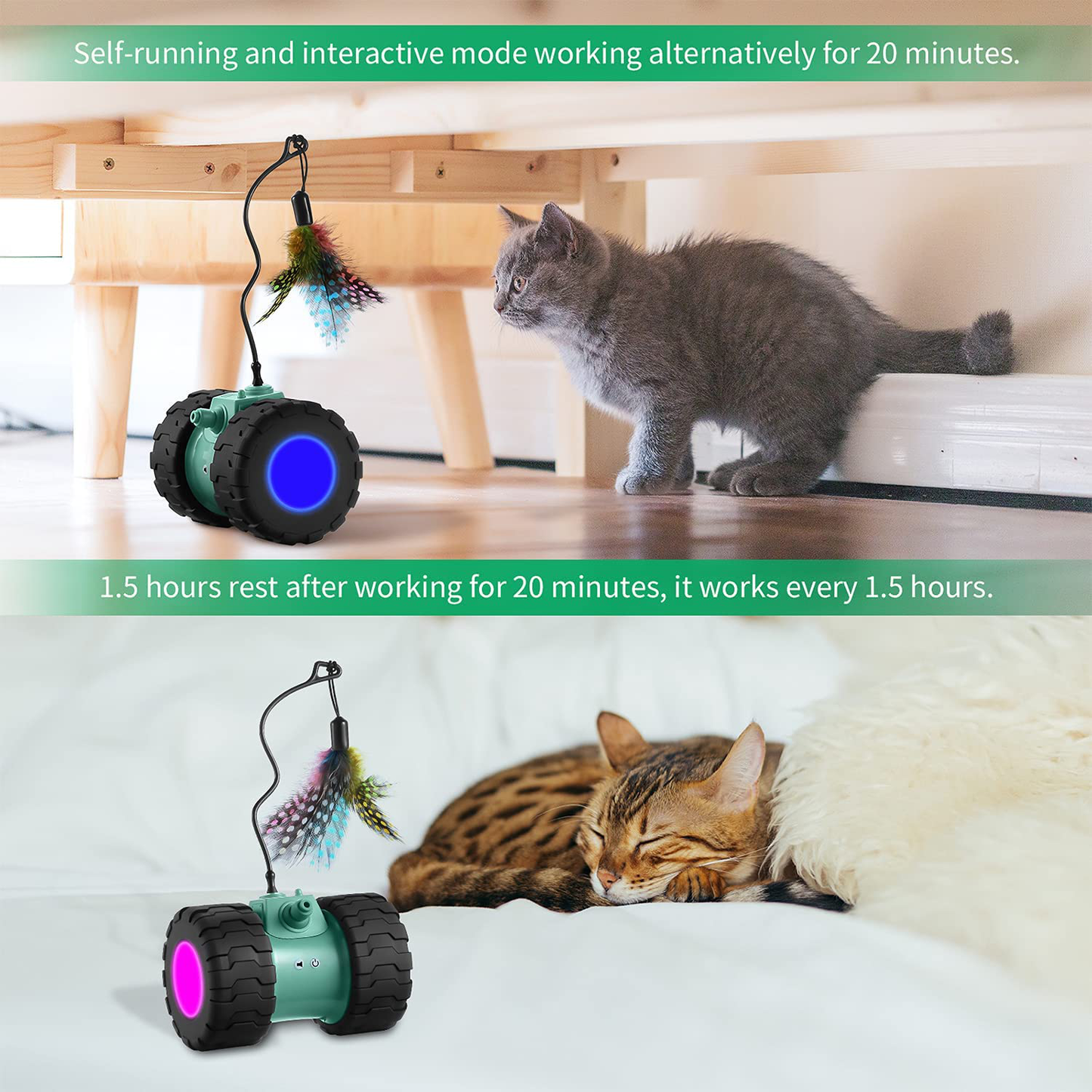 Interactive Cat Toy, Upgraded Automatic Rotating Cat Toy, USB Rechargeable 2000Mah Large Capacity Battery Pet Toy, Auto 360 Degree Rotating Attached with Feathers,All Floors & Carpet Available Animals & Pet Supplies > Pet Supplies > Cat Supplies > Cat Toys Anntoo   