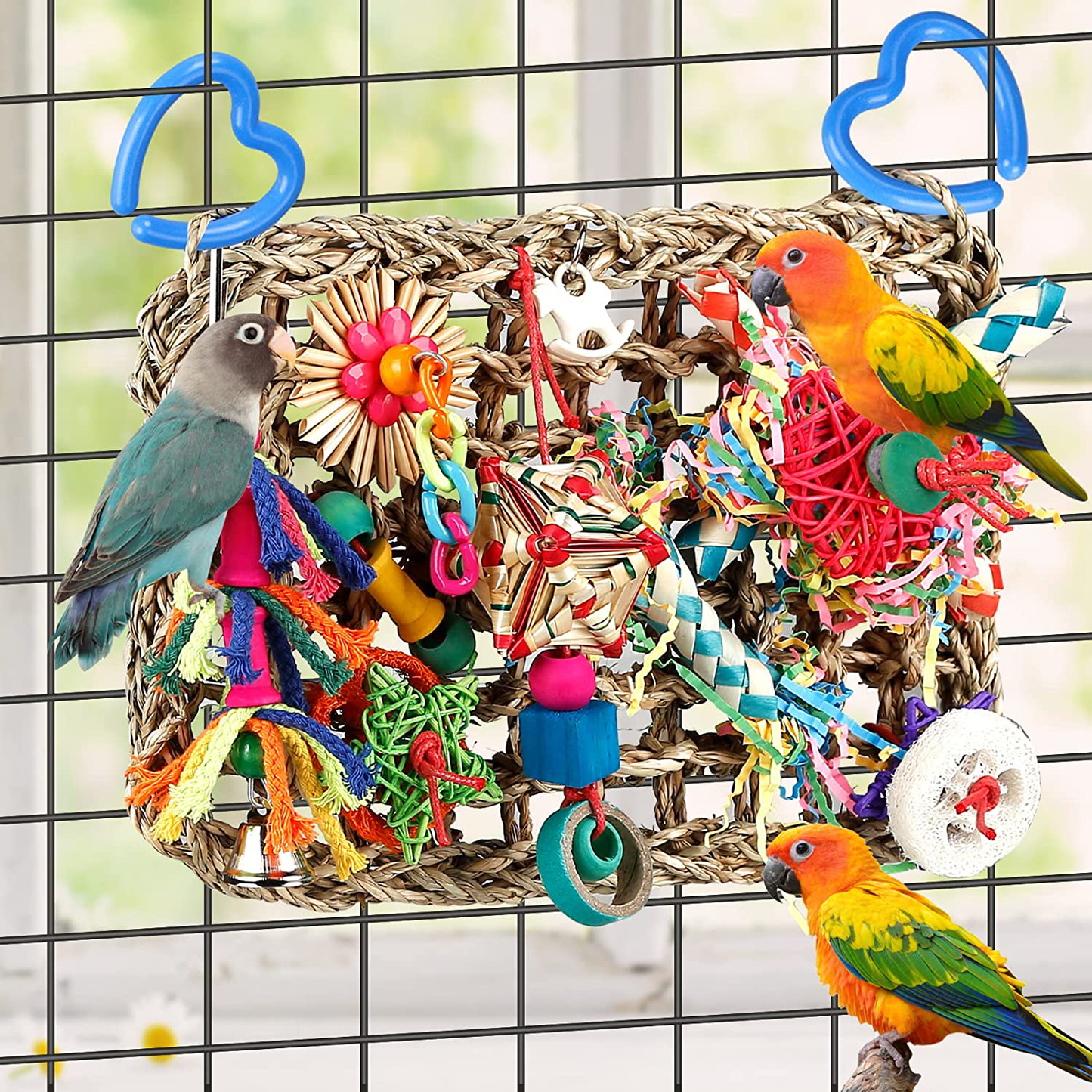 Bbjinronjy Bird Toys for Parakeets Cockatiels Conures Climbing Hammock with Colorful Bird Chew Toys Shredding Toy Seagrass Foraging Activity Wall Animals & Pet Supplies > Pet Supplies > Bird Supplies > Bird Toys BBjinronjy   