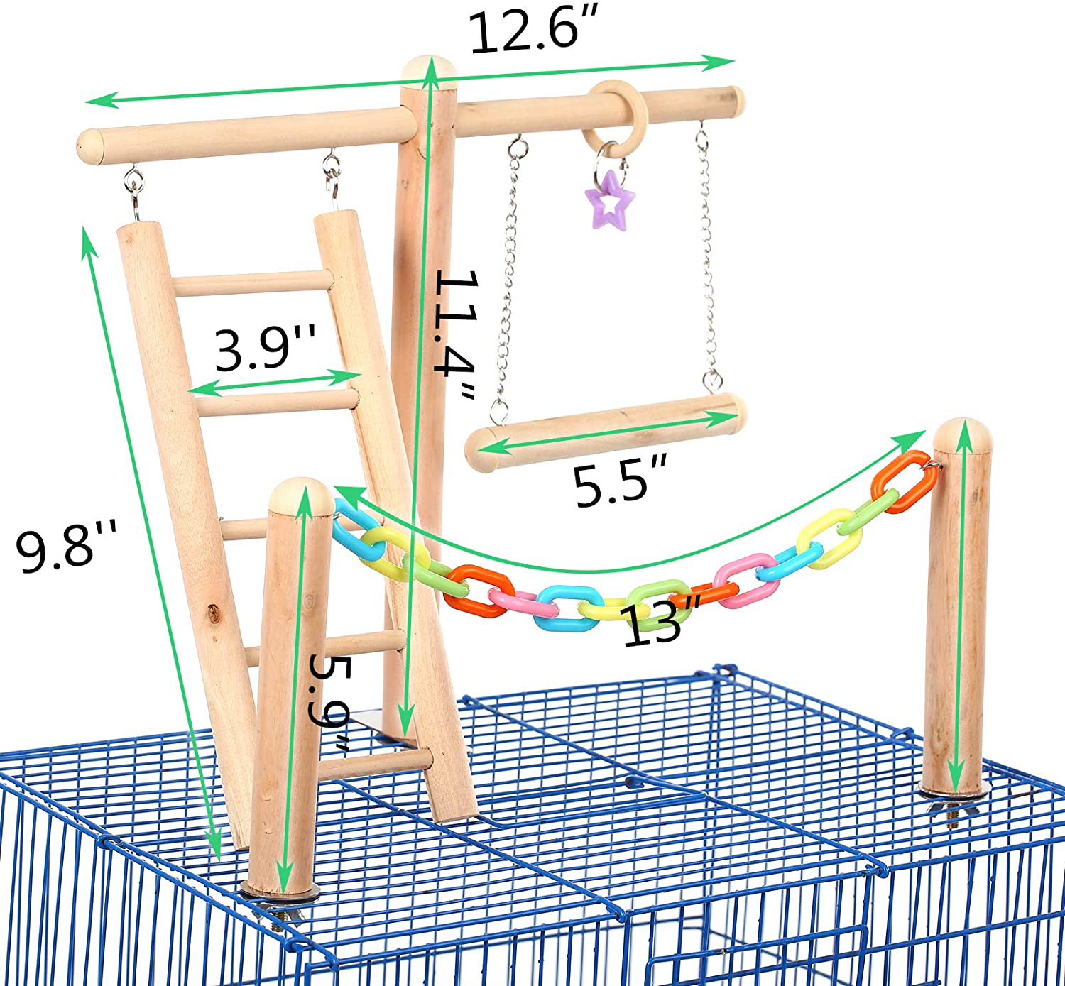 SAWMONG Wooden Bird Play Stand Perch Set, Training Stand with Climbing Ladder, Parrot Playground Birdcage Swing Toy for Parakeets, Cockatiel Animals & Pet Supplies > Pet Supplies > Bird Supplies > Bird Gyms & Playstands SAWMONG   