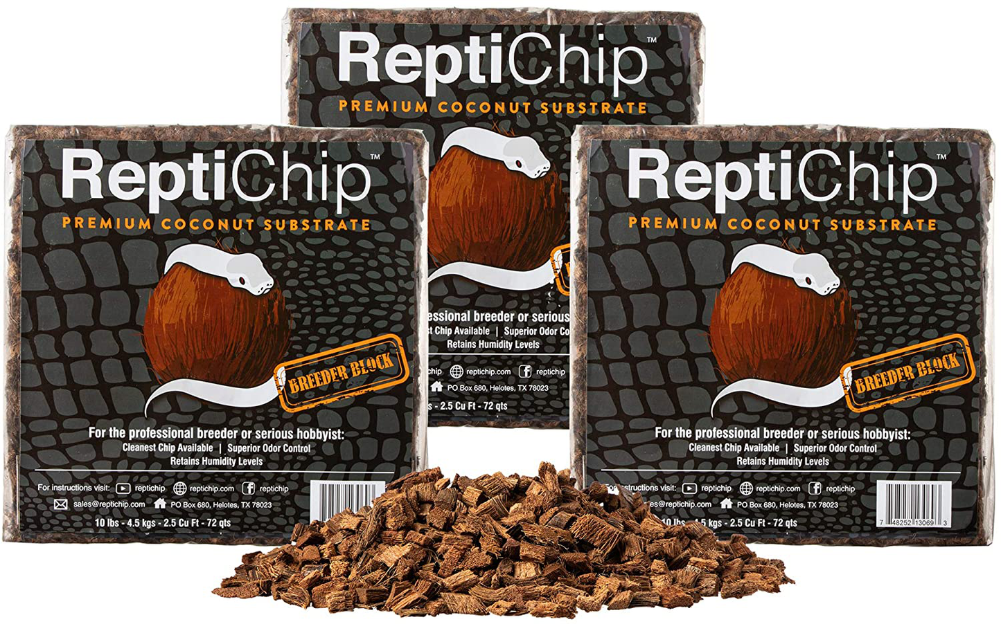 Reptichip Compressed Coconut Chip Substrate for Reptiles 72 Quart Coco Chips Brick Bedding Animals & Pet Supplies > Pet Supplies > Reptile & Amphibian Supplies > Reptile & Amphibian Substrates Reptichip Premium Coconut Substrate 3 Pack Breeder Bundle  