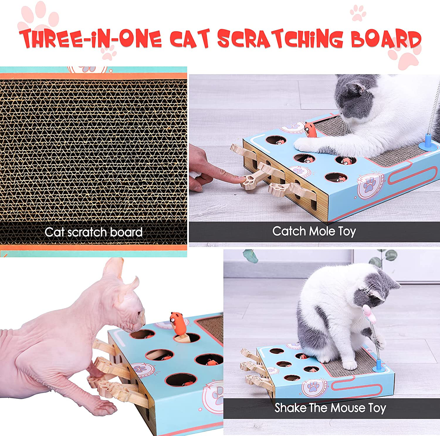 Corrugated Cat Scratcher, Cat Scratch Pad with Whack a Mole Game and Funny Cat Stick, Multi-Purpose Scratching Pad, Thickened Durable Cardboard Cat Scratcher for Furniture Protector Animals & Pet Supplies > Pet Supplies > Cat Supplies > Cat Furniture pombconw   