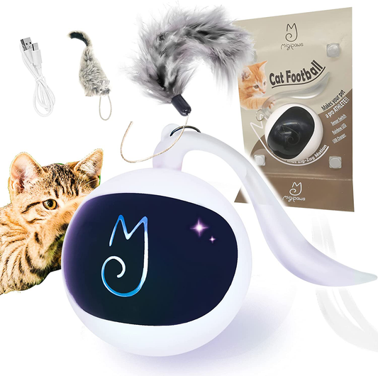 Migipaws Cat Toys, Automatic Moving Ball Bundle Classic Mice + Feather Kitten Toys in Pack. DIY N in 1 Pets Smart Electric Teaser, USB Rechargeable (White) Animals & Pet Supplies > Pet Supplies > Cat Supplies > Cat Toys Migipaws white  