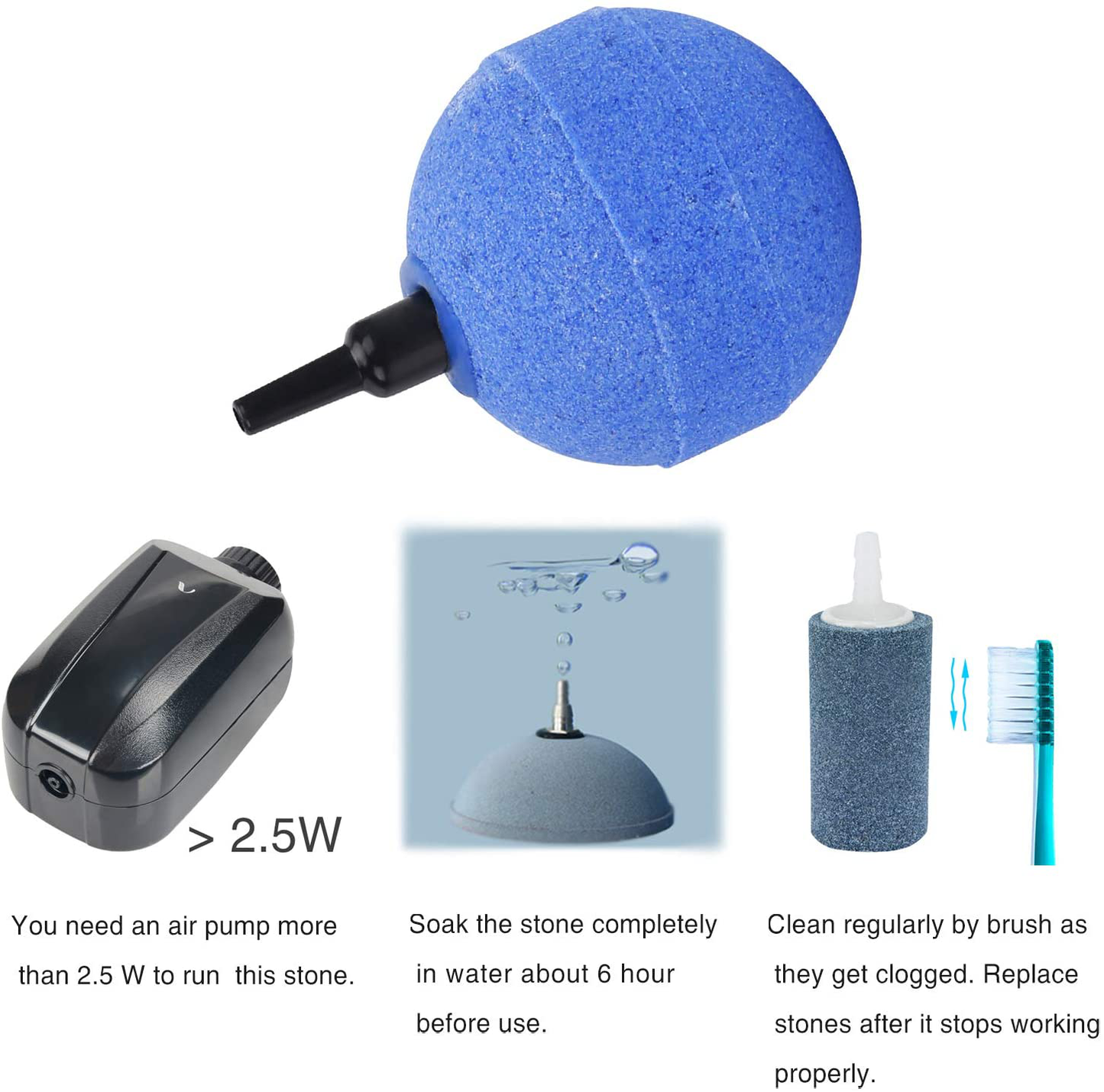 Pawfly 2 Inch Blue Ball Air Stone Bubble Diffuser for Aquarium 2 W Air Pump, 4 Pack