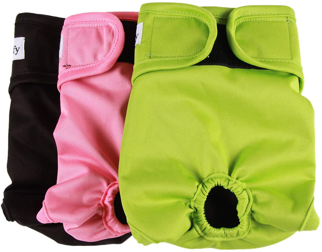 Vecomfy Washable Dog Diapers Female for Small Dogs(3 Pack),Premium Reusable Leakproof Puppy Nappies Animals & Pet Supplies > Pet Supplies > Dog Supplies > Dog Diaper Pads & Liners vecomfy Green+pink+black L 