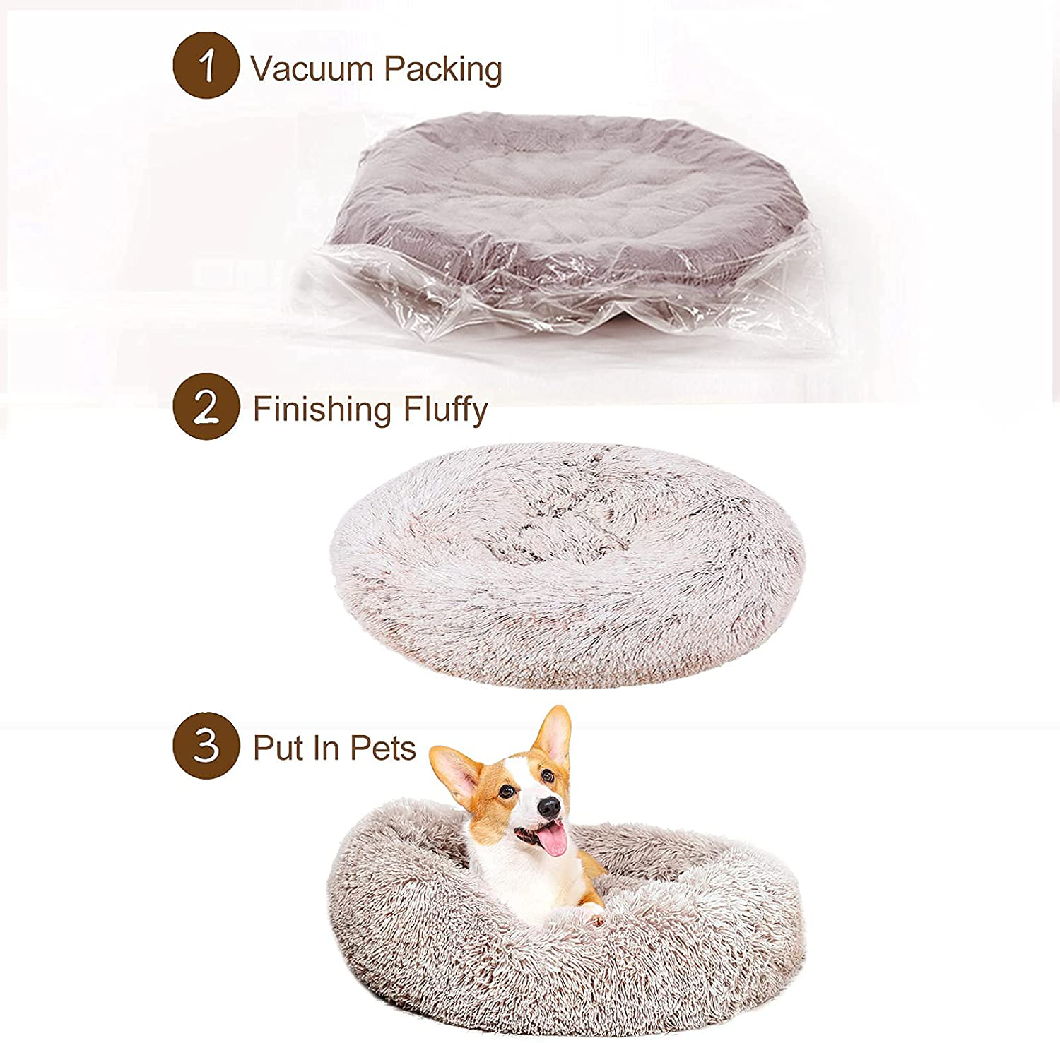 SOHONRY Calming Donut Dog Cuddler Bed for Small Medium Dogs & Cats, Plush Cozy round Pet Bed Fluffy Self Warming Indoor Sleeping Dog Bed Cushion Mat, Machine Washable (23”/31”) Animals & Pet Supplies > Pet Supplies > Dog Supplies > Dog Beds SOHONRY   