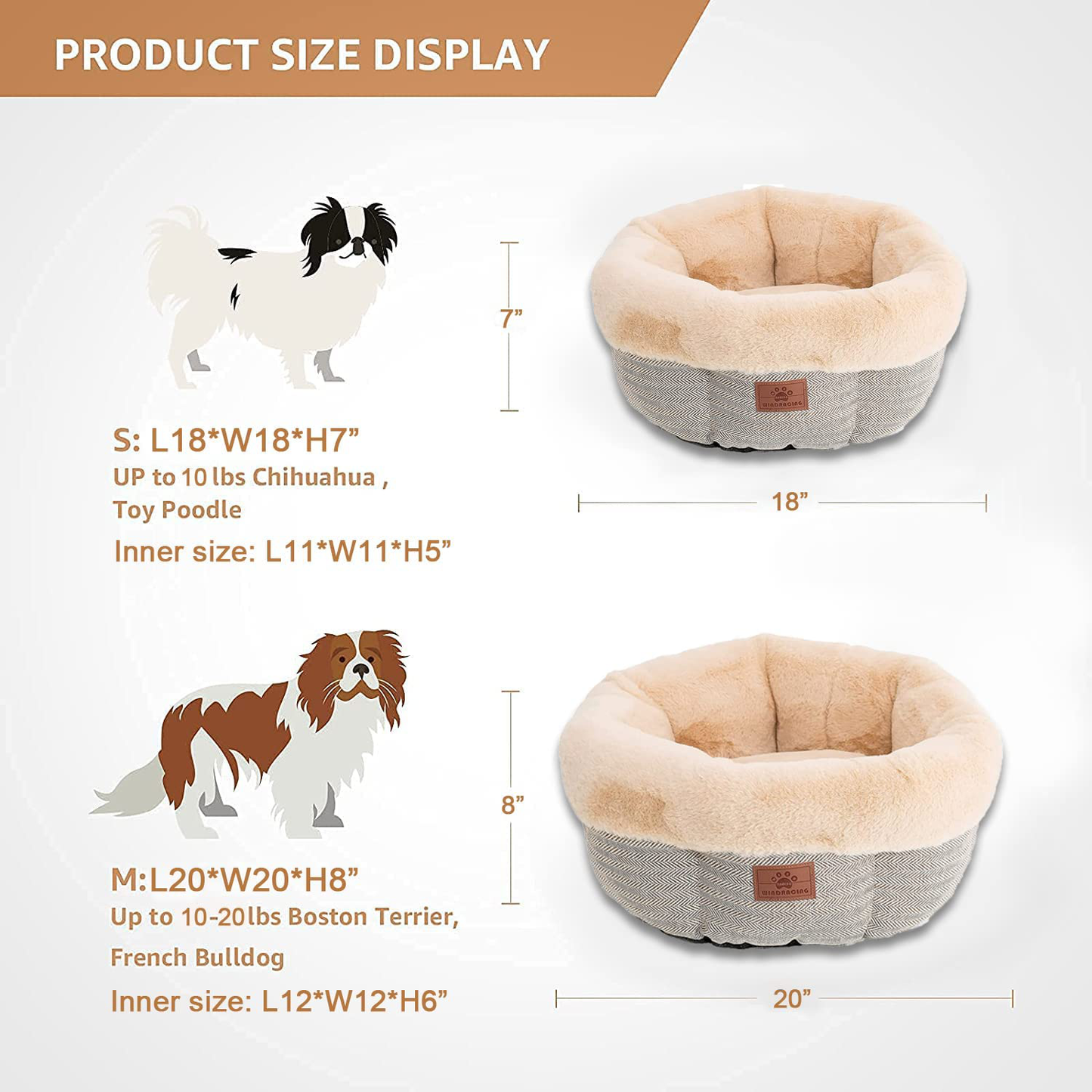 Cat Beds for Indoor Cats,Small Dog Bed,Cuddler Dog Beds,Calming Dog Bed Donut,Soft Anxiety Cozy Pet Beds,Puppy Bed for Small/Medium Dogs Washable round in Beige Color,Windracing PET