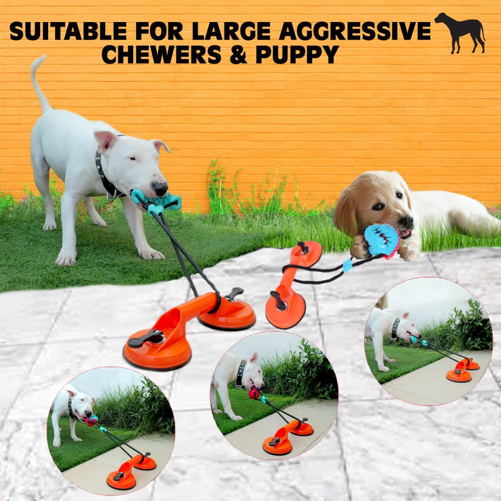 SELAPET Dog Toy Set of 2 Toys with Suction Cup - Tug of War Style