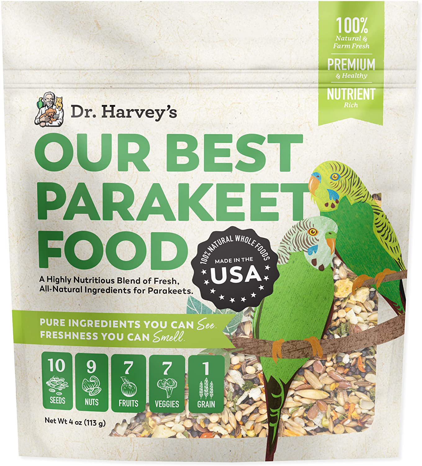 Dr. Harvey'S Our Best Parakeet Food, All Natural Daily Food for Budgies and Parakeets Animals & Pet Supplies > Pet Supplies > Bird Supplies > Bird Food Dr. Harvey's Trial Size (4 Oz)  