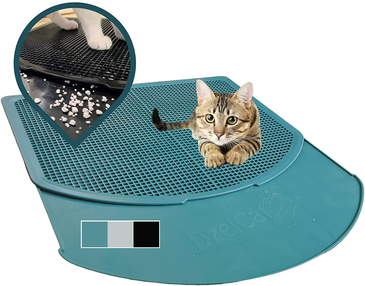 Dzelcat Spreadztrap Cat Litter Mat - Unique Disinfectable Plastic Litter Catcher Tray for Cats & Dogs - Waterproof Large Trapping Box Mat, Easy to Clean, Urine-Proof, Scatter Control, Food Mat 16"X19" Animals & Pet Supplies > Pet Supplies > Cat Supplies > Cat Litter Box Mats DzelCat SpreadZtrap Wedgewood Blue  