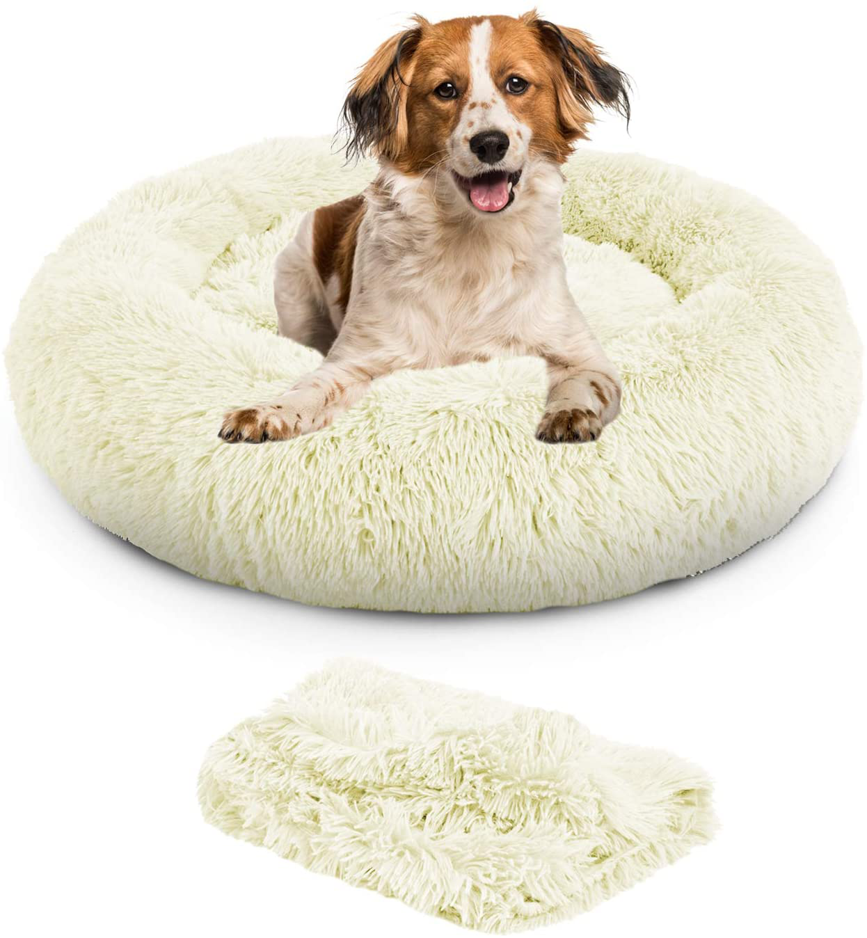 TR Pet Calming Dog Bed Anti-Anxiety Donut Cat Ded Warming Cozy Soft round Dog Bed with Removable Blanket for Large Medium Small Dogs and Cats (L/XL/XXL/XXXL) Animals & Pet Supplies > Pet Supplies > Cat Supplies > Cat Furniture TR pet White XL-30 inch 
