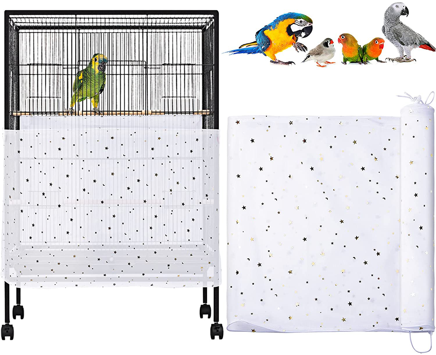 Shappy Universal Bird Cage Cover Skirt Nylon Mesh Net Guard Extra Large Parrot Birdcage Cover Bird Seed Feather Catcher Soft Airy Cage Net Cover for Parrots and Other Birds (White,118 Inch) Animals & Pet Supplies > Pet Supplies > Bird Supplies > Bird Cage Accessories Shappy White 80 Inch 