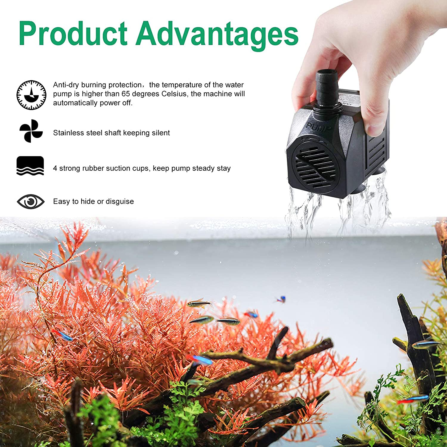 Fountain Pump, 520GPH Submersible Water Pump with Dry Burning Protection, 30W Small Fountain Pond Pump with 6.5Ft Tubing (1/2 Inch ID), 2000L/H, 3 Nozzles for Aquariums, Fish Tank, Hydroponics Animals & Pet Supplies > Pet Supplies > Fish Supplies > Aquarium & Pond Tubing AsFrost   