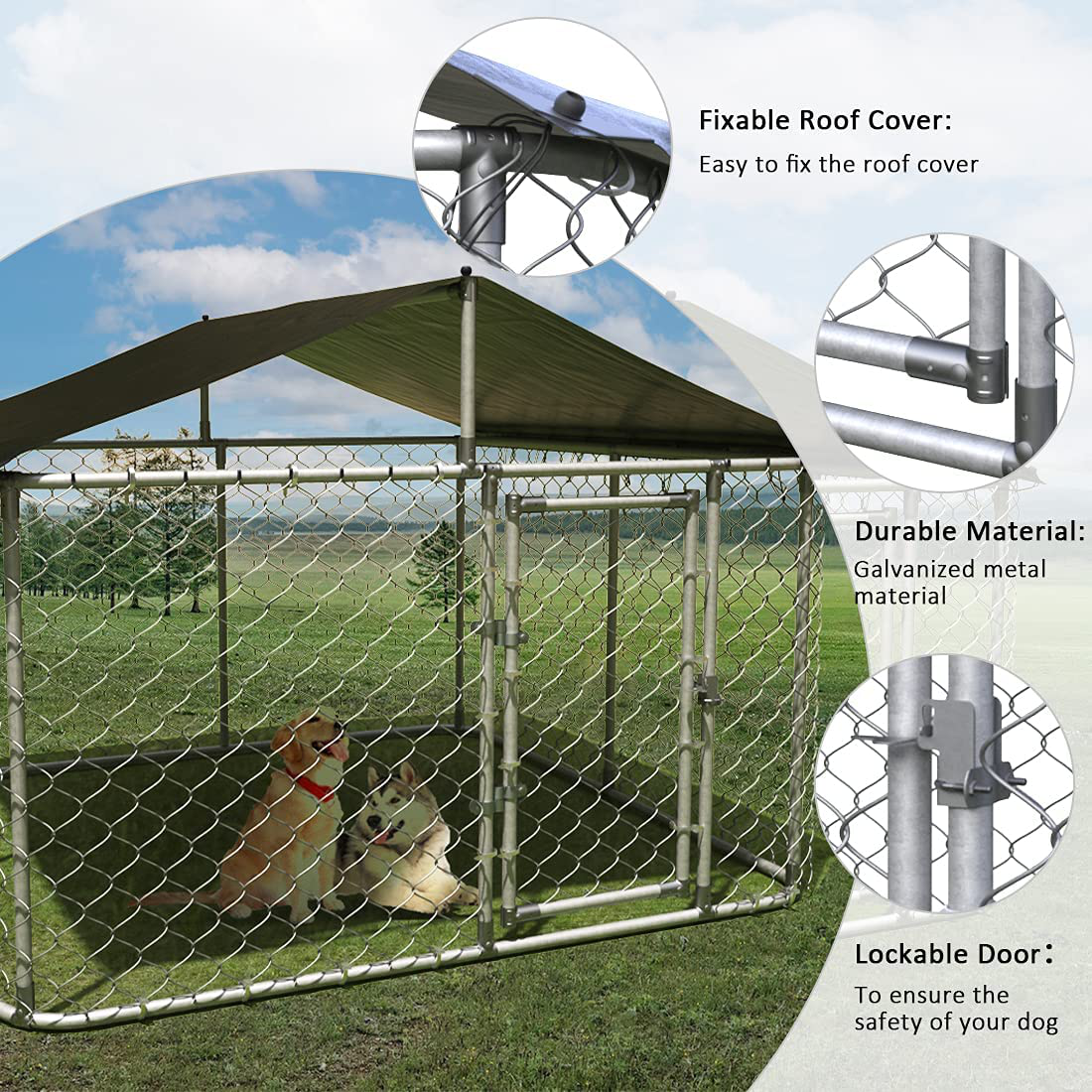 ALAULM Outdoor Dog Kennel Heavy Duty Dog Cage Dog Playpen Dog Fence with Strong Light Protection Waterproof Roof Cover and Sturdy Galvanized Metal Frame (Medium) Animals & Pet Supplies > Pet Supplies > Dog Supplies > Dog Kennels & Runs ALAULM   