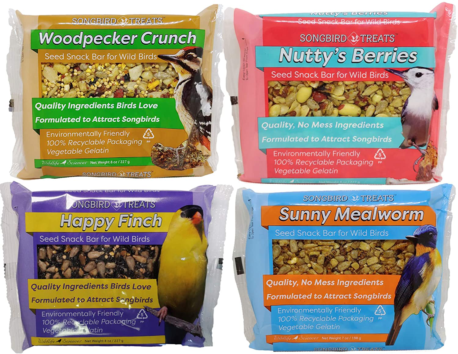 Songbird Treats Seed Cake Variety 4 Pack of Seed Cakes | 8 Oz Bird Seed Cakes for Wild Birds Animals & Pet Supplies > Pet Supplies > Bird Supplies > Bird Food Wildlife Sciences   