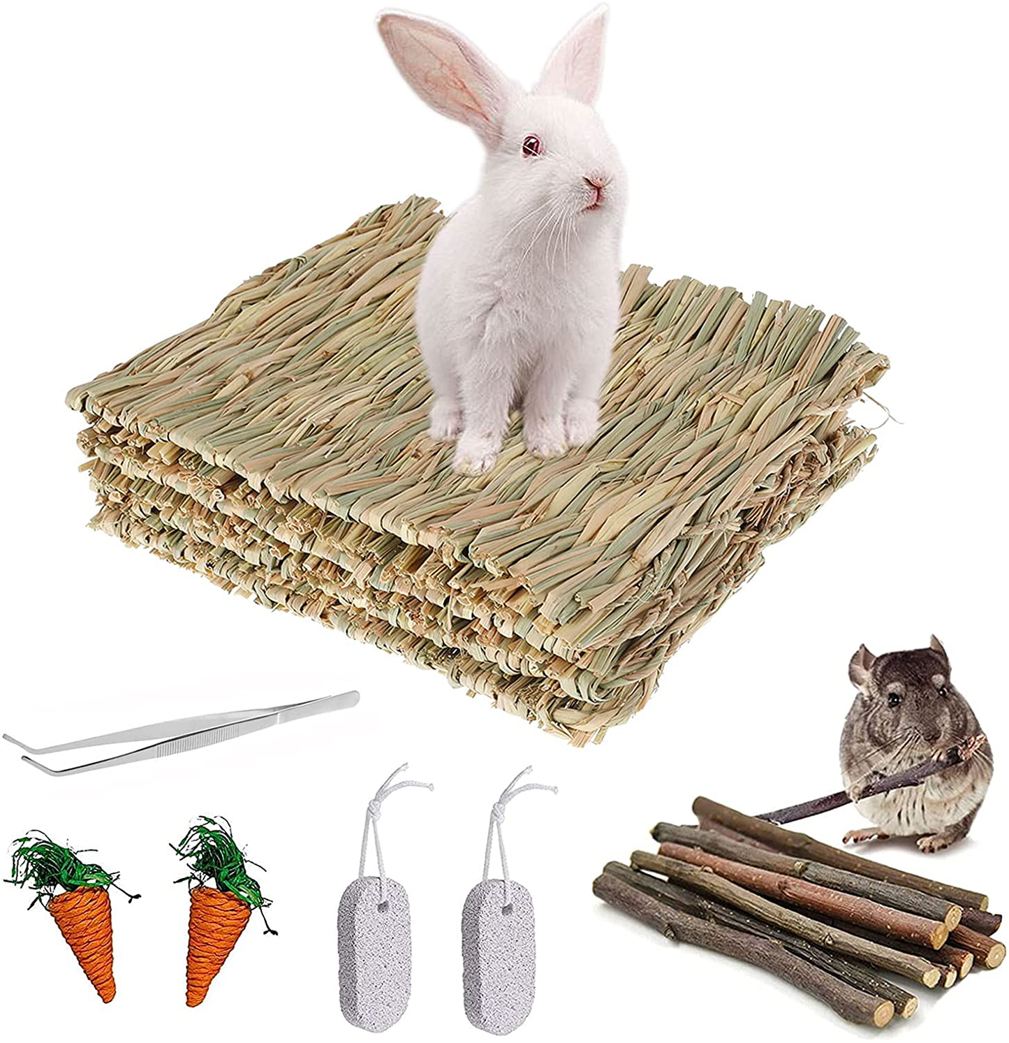 Hamiledyi Rabbit Grass Mat Woven Pet Bed Nature Hay Mat Chewing Play Toy Grass Mats Bunny Bedding Nest for Small Animal Guinea Pig Chinchilla Ferret Parrot Hamster (3Pack) Animals & Pet Supplies > Pet Supplies > Small Animal Supplies > Small Animal Bedding Hamiledyi   