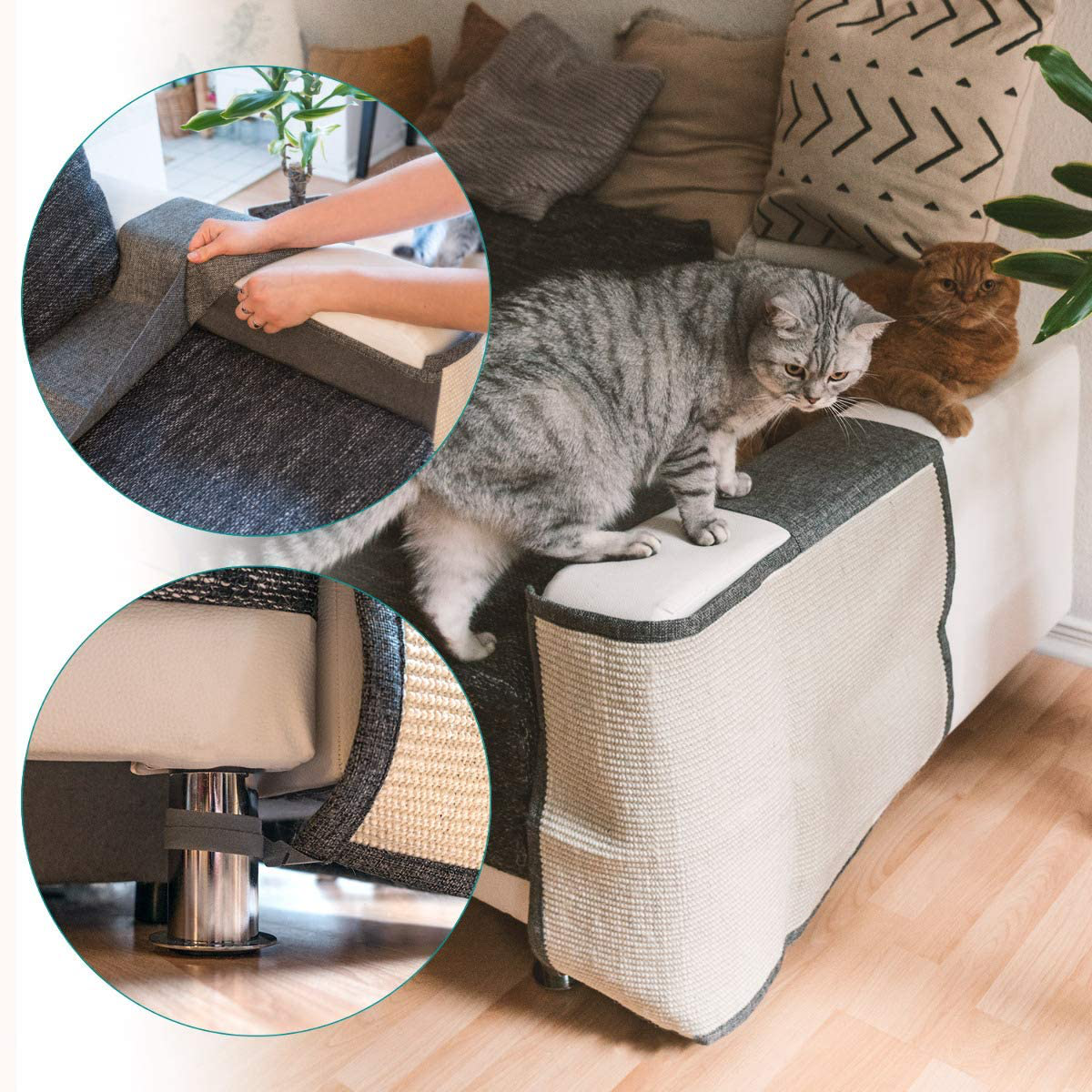 Navaris Cat Scratch Mat Sofa Protector - Natural Sisal Furniture Protector Scratching Pad for Cats - Scratch Carpet for Couch, Sofa, Chair - Left