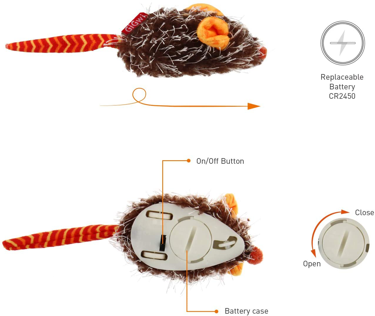 Gigwi Interactive Cat Toy Moving Mouse, Automatic Cat Toy Mice Electronic with Furry Tail, Squeaky Cat Toys for Indoor Cats / Outdoor Exercise (Orange Ear) Animals & Pet Supplies > Pet Supplies > Cat Supplies > Cat Toys Gigwi   